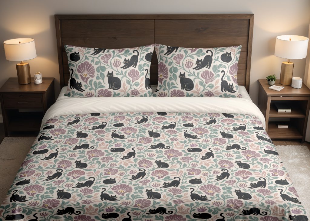 Sea Glass Night Cat Vines Bedding Set