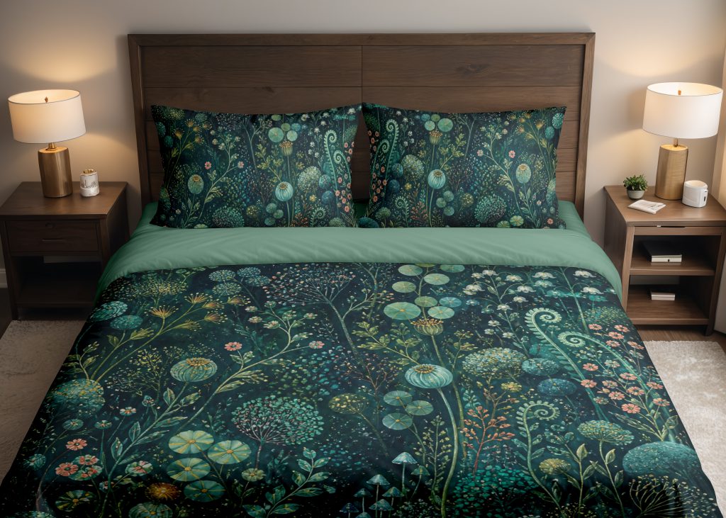 Teal Moonlit Microflora Garden Bedding Set