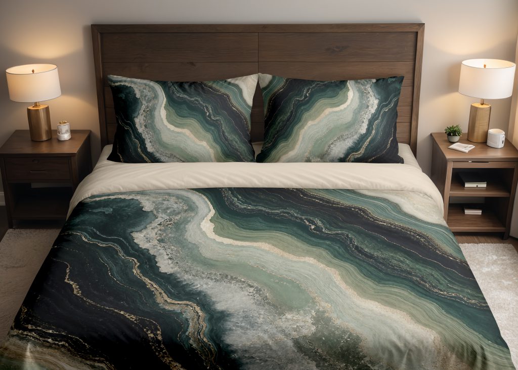 Verdant Onyx Mineral Currents Bedding Set