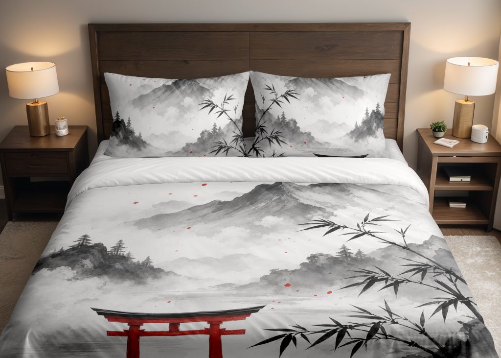 Vermilion Torii Bamboo Mist Bedding Set