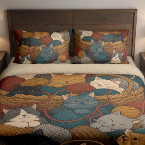 Yarn Basket Cat Gathering Bedding Set mockup 1