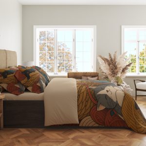 Yarn Basket Cat Gathering Bedding Set mockup 2