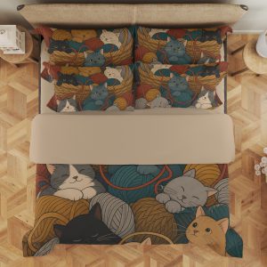 Yarn Basket Cat Gathering Bedding Set mockup 3