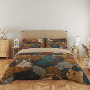 Yarn Basket Cat Gathering Bedding Set mockup 5