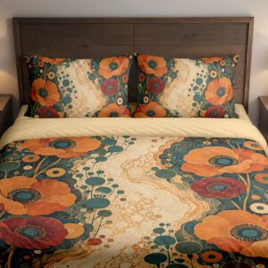 Amber Poppy Mineral Garden Bedding Set — front bedroom view
