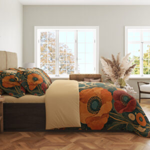 Amber Poppy Mineral Garden Bedding Set — side bedroom view