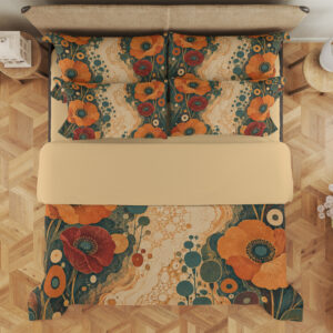 Amber Poppy Mineral Garden Bedding Set — overhead view