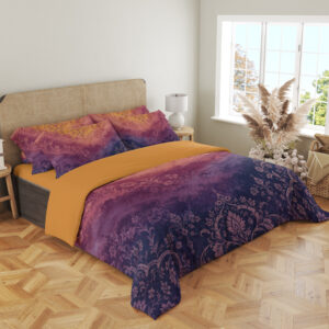 Amethyst Saffron Heirloom Fade Bedding Set — angled bedroom view