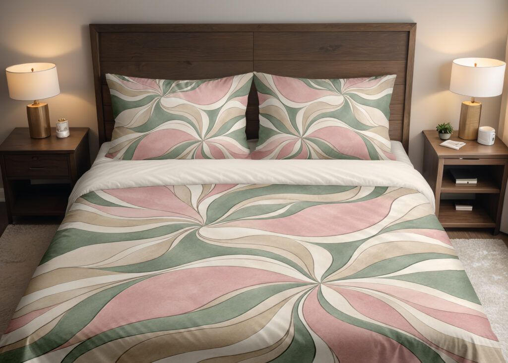 Blush Sage Petal Current Bedding Set — front bedroom view