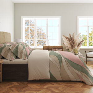Blush Sage Petal Current Bedding Set — side bedroom view