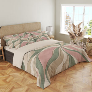 Blush Sage Petal Current Bedding Set — angled bedroom view
