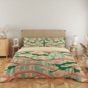 Coral Ribbon Cloudscape Bedding Set — full front view