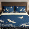 Indigo Crane Seigaiha Bedding Set — front bedroom view