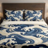 Ivory Indigo Crestwave Bedding Set — front bedroom view
