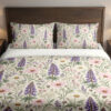 Ivory Lupine Daisy Herbarium Bedding Set with purple lupines, blush flowers and ivory daisies