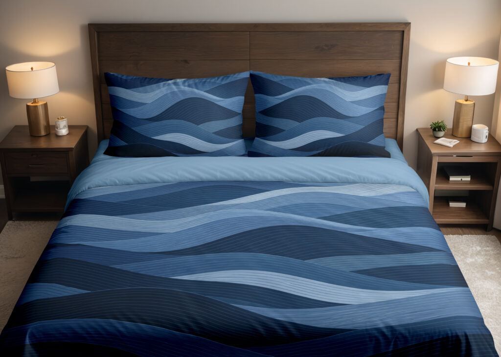 Midnight Blue Contour Dunes Bedding Set — front bedroom view