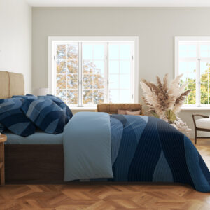 Midnight Blue Contour Dunes Bedding Set — side bedroom view