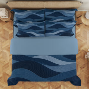 Midnight Blue Contour Dunes Bedding Set — overhead view