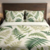 Moss Fern Daylight Bedding Set with forest green and olive fern leaves on ivory