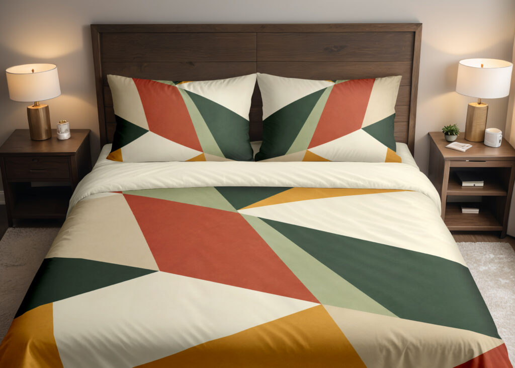 Ochre Forest Facet Bedding Set — front bedroom view