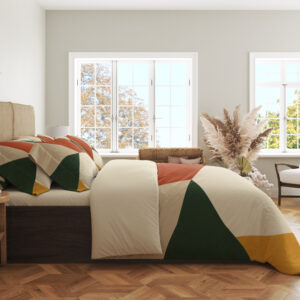 Ochre Forest Facet Bedding Set — side bedroom view