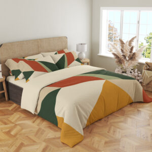 Ochre Forest Facet Bedding Set — angled bedroom view