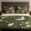 Olive Magnolia Crane Garden Bedding Set — front bedroom view