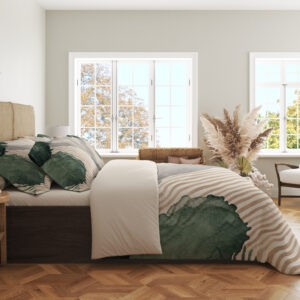 Sage Sandstone Collage Bedding Set - side view with matching pillowcases