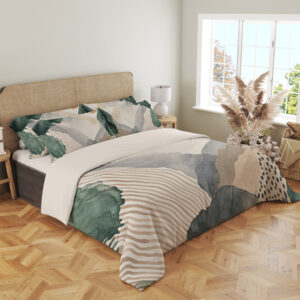 Sage Sandstone Collage Bedding Set - angled bedroom view