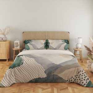 Sage Sandstone Collage Bedding Set - front bedroom view