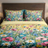 Sunwash Daisy Meadow Bedding Set with pink poppies, white daisies and teal watercolor meadow